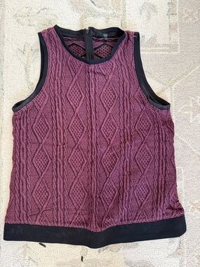 Tibi Plum Cable-Knit Sleeveless Tank with Black Trim